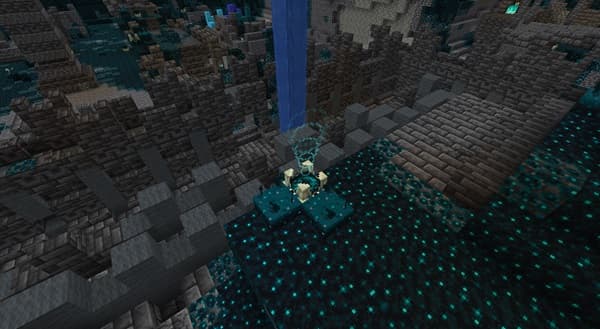 Empty wooden cutting board with a knife and herbs.