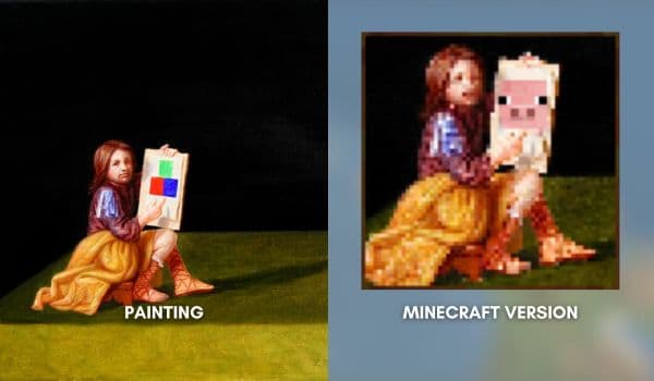 A vibrant abstract painting with swirling blue and green colors.