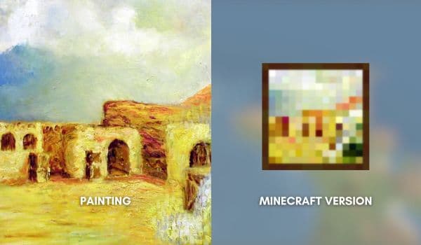 A vibrant, colorful abstract painting with swirling shapes.