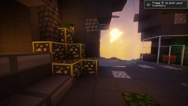 Empty office building interior with rows of desks and chairs.