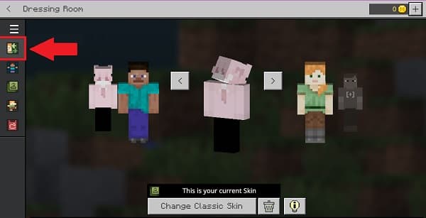 Red and white striped cat food bowl on a wooden floor.