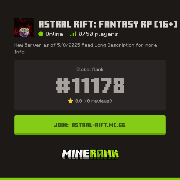 ASTRAL RIFT: Fantasy RP [16+] Server IP, Reviews and Vote Link - Minerank