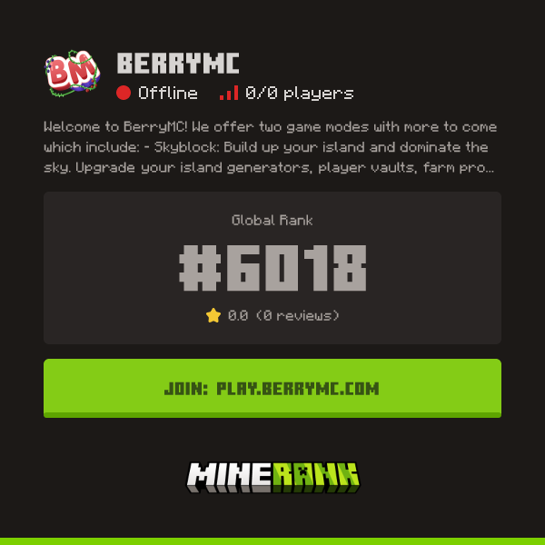 BerryMC Server IP, Reviews and Vote Link - Minerank