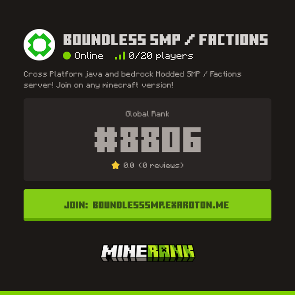 Boundless SMP / Factions Server IP, Reviews and Vote Link - Minerank