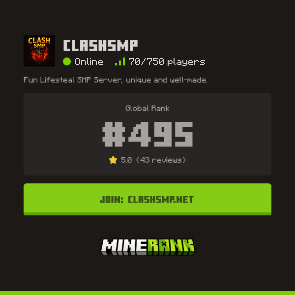 ClashSMP Server IP, Reviews and Vote Link - Minerank