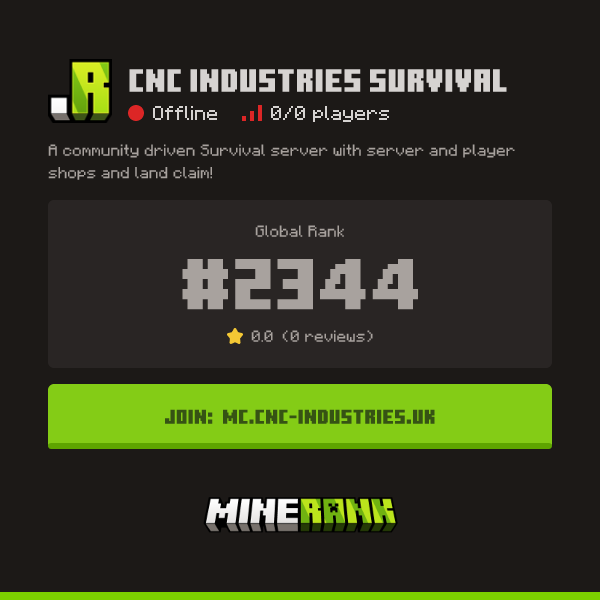 CNC Industries Survival Server IP, Reviews and Vote Link - Minerank