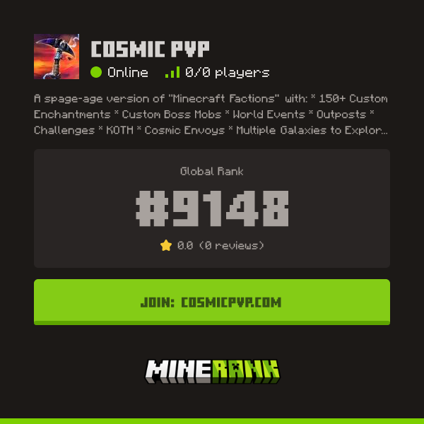 Cosmic PvP Server IP, Reviews and Vote Link - Minerank