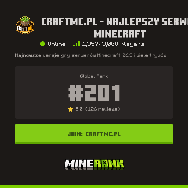 CraftMC.PL - Najlepszy serwer Minecraft Server IP, Reviews and Vote ...