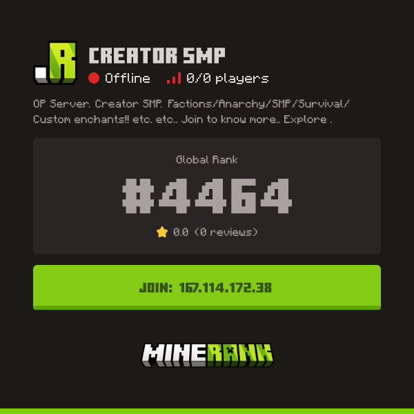 Creator SMP Server IP, Reviews and Vote Link - Minerank
