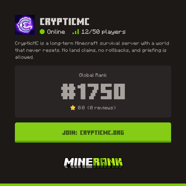 CrypticMC Server IP, Reviews and Vote Link - Minerank