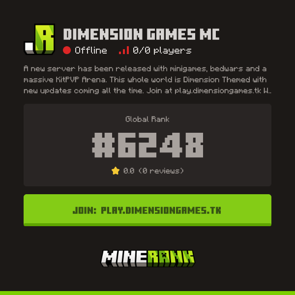 Dimension Games MC Server IP, Reviews and Vote Link - Minerank