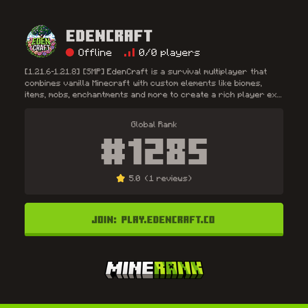 EdenCraft Server IP, Reviews and Vote Link - Minerank