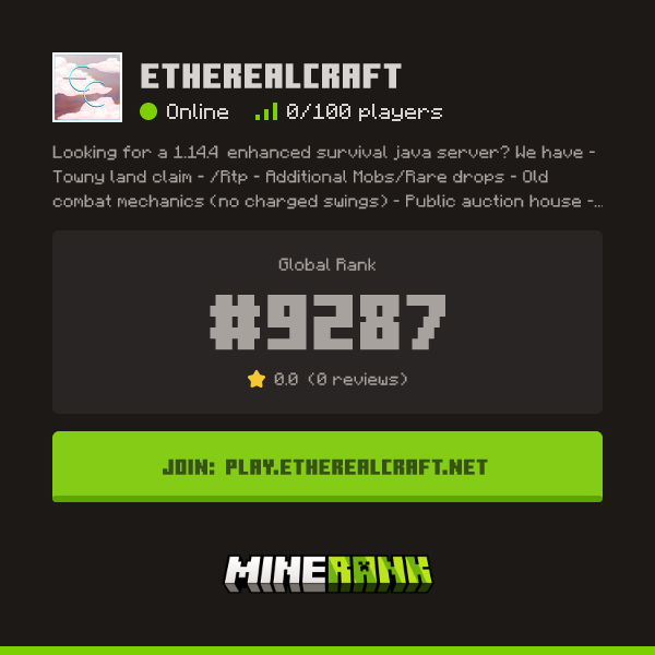 EtherealCraft Server IP, Reviews and Vote Link - Minerank