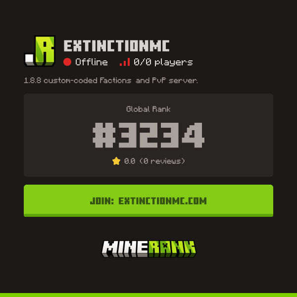 ExtinctionMC Server IP, Reviews and Vote Link - Minerank