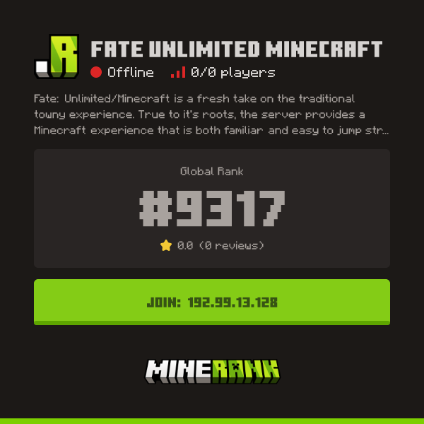 Fate Unlimited Minecraft Server IP, Reviews and Vote Link - Minerank
