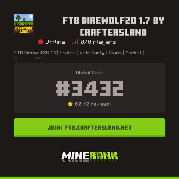 FTB Direwolf20 1.7 by CraftersLand Server IP, Reviews and Vote Link ...