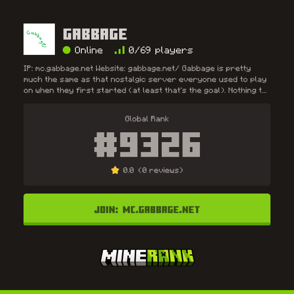 Gabbage Server IP, Reviews and Vote Link - Minerank