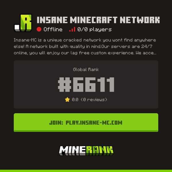 Insane Minecraft Network Server IP, Reviews and Vote Link - Minerank