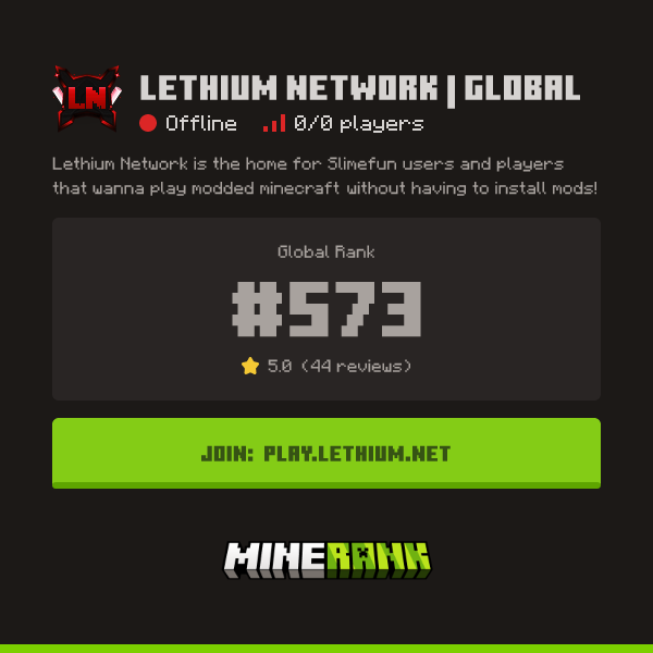 Lethium NETWORK | GLOBAL Server IP, Reviews and Vote Link - Minerank