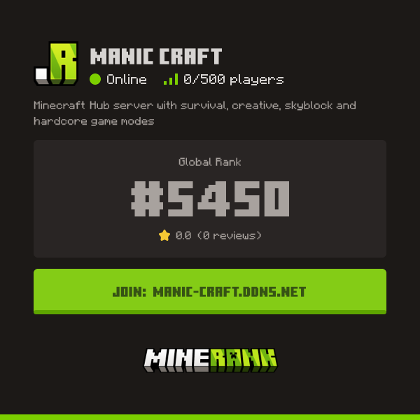 Manic Craft Server IP, Reviews and Vote Link - Minerank