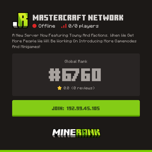 MasterCraft Network Server IP, Reviews and Vote Link - Minerank