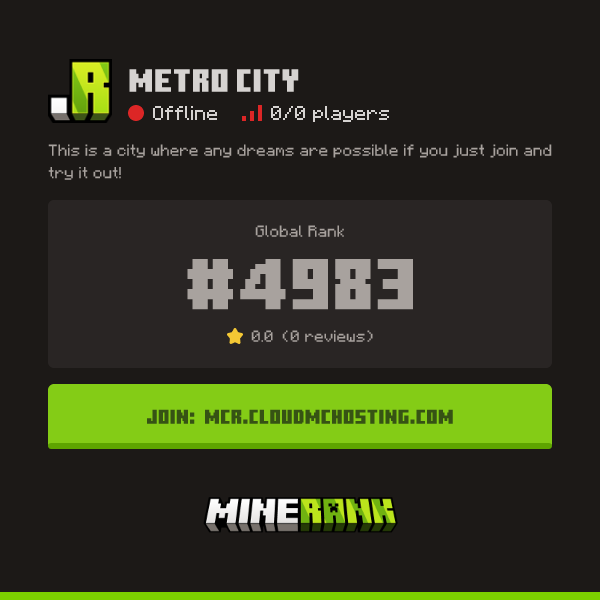 Metro City Server IP, Reviews and Vote Link - Minerank