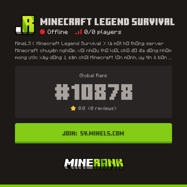 Minecraft Legend Survival Server IP, Reviews and Vote Link - Minerank