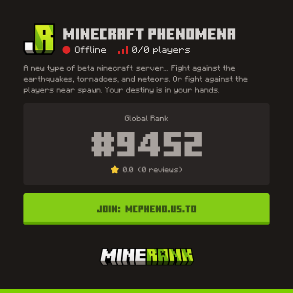 Minecraft Phenomena Server IP, Reviews and Vote Link - Minerank