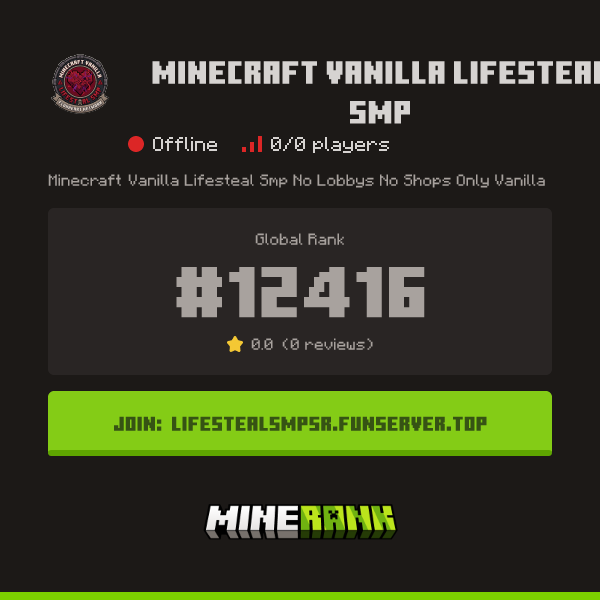 Minecraft Vanilla Lifesteal Smp Server IP, Reviews and Vote Link - Minerank