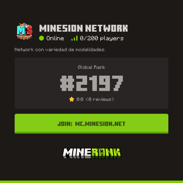 MineSion Network Server IP, Reviews and Vote Link - Minerank