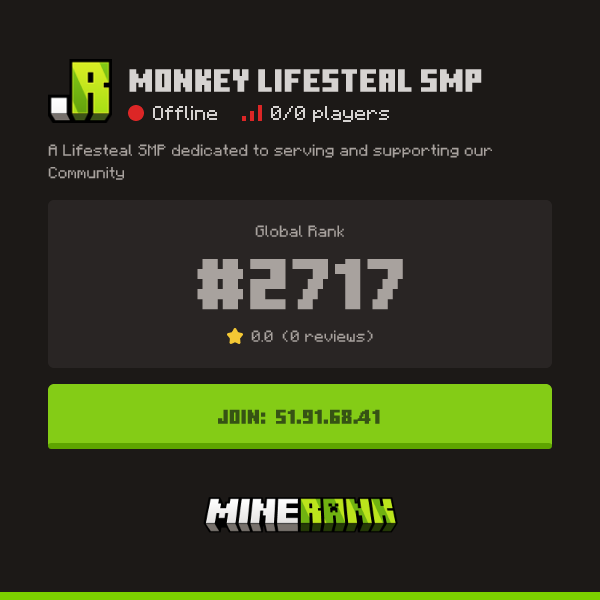 Monkey LifeSteal SMP Server IP, Reviews and Vote Link - Minerank