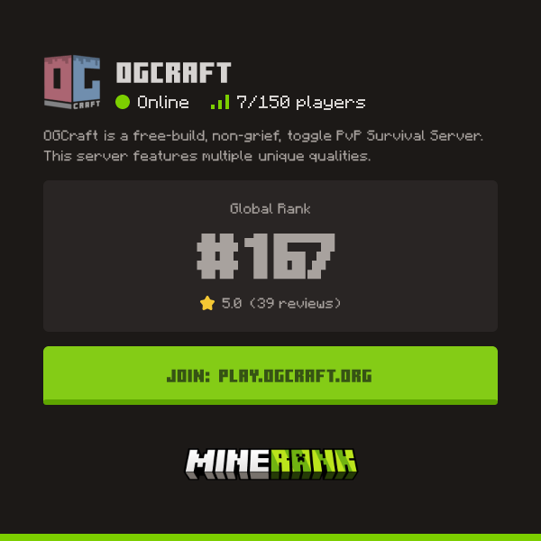 OGCraft Server IP, Reviews and Vote Link - Minerank