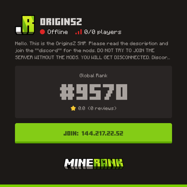 OriginsZ Server IP, Reviews and Vote Link - Minerank