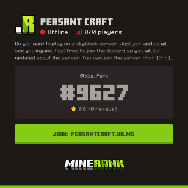 Peasant Craft Server IP, Reviews and Vote Link - Minerank