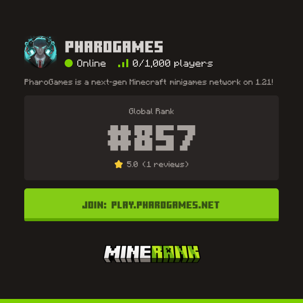 PharoGames Server IP, Reviews and Vote Link - Minerank