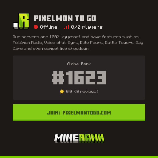 Pixelmon To Go Server IP, Reviews and Vote Link - Minerank