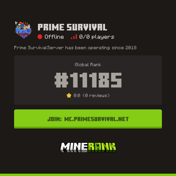 Prime Survival Server IP, Reviews and Vote Link - Minerank