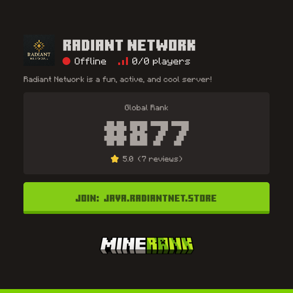 Radiant Network Server IP, Reviews and Vote Link - Minerank