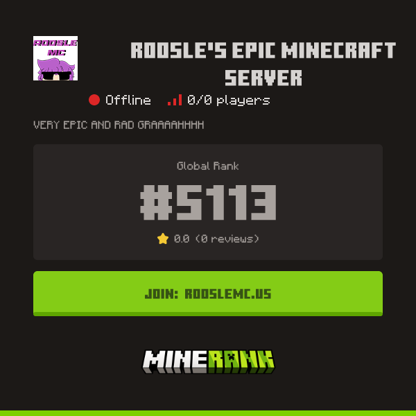 Roosle's Epic Minecraft Server Server IP, Reviews and Vote Link - Minerank