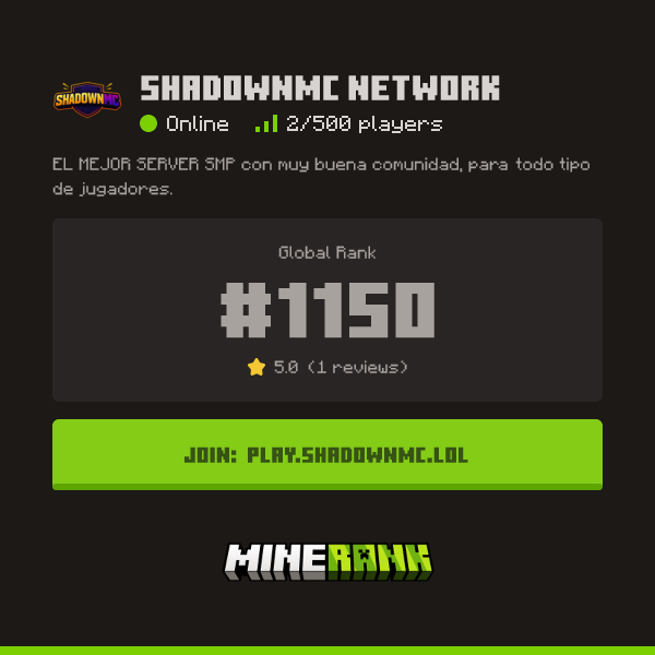 ShadownMC Network Server IP, Reviews and Vote Link - Minerank