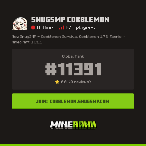 SnugSMP Cobblemon Server IP, Reviews and Vote Link - Minerank