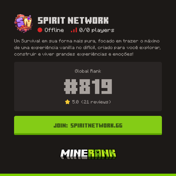 Spirit Network Server IP, Reviews and Vote Link - Minerank