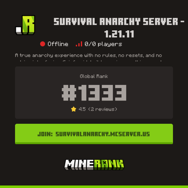 Survival Anarchy Server - 1.21.11 Server IP, Reviews and Vote Link ...