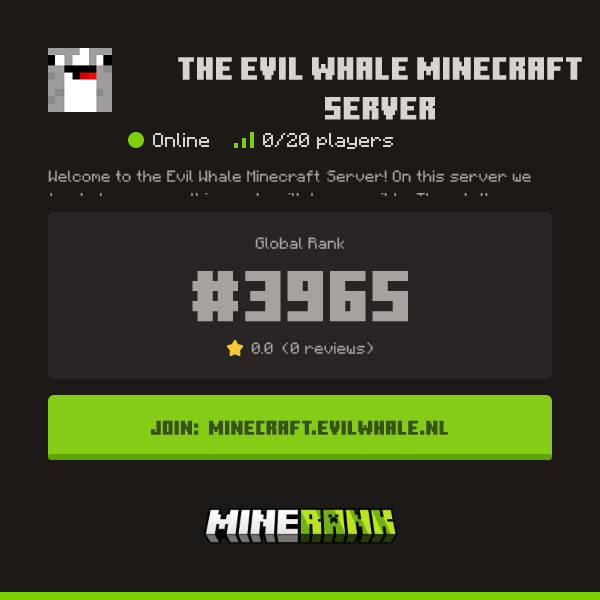 The Evil Whale Minecraft Server Server IP, Reviews and Vote Link - Minerank