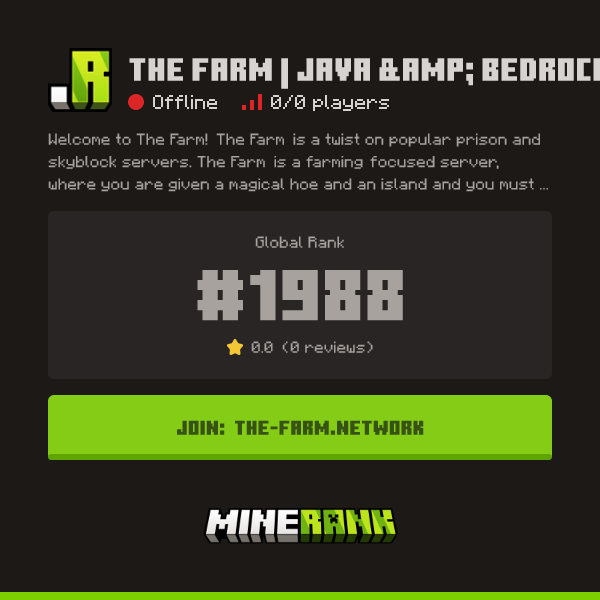 The Farm | Java & Bedrock Server IP, Reviews and Vote Link - Minerank