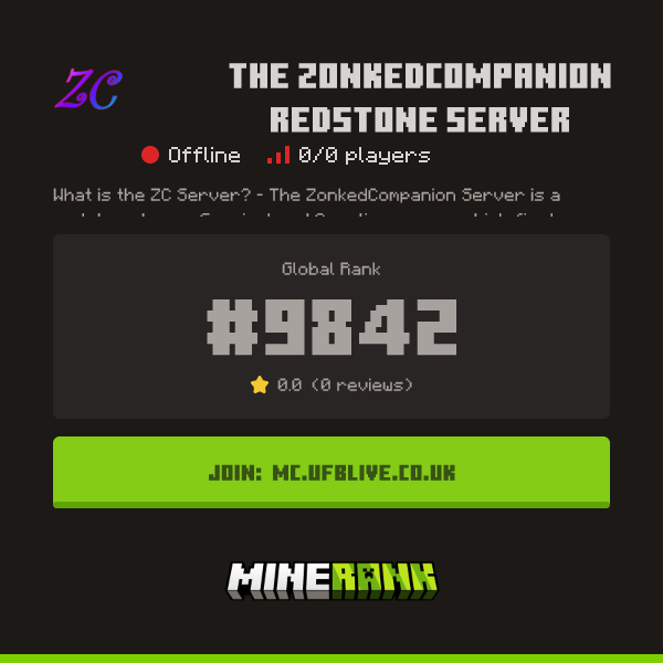 The ZonkedCompanion Redstone Server Server IP, Reviews and Vote Link ...