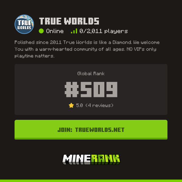 True Worlds Server IP, Reviews and Vote Link - Minerank