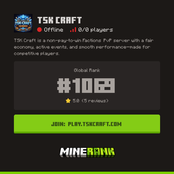 TSK Craft Server IP, Reviews and Vote Link - Minerank