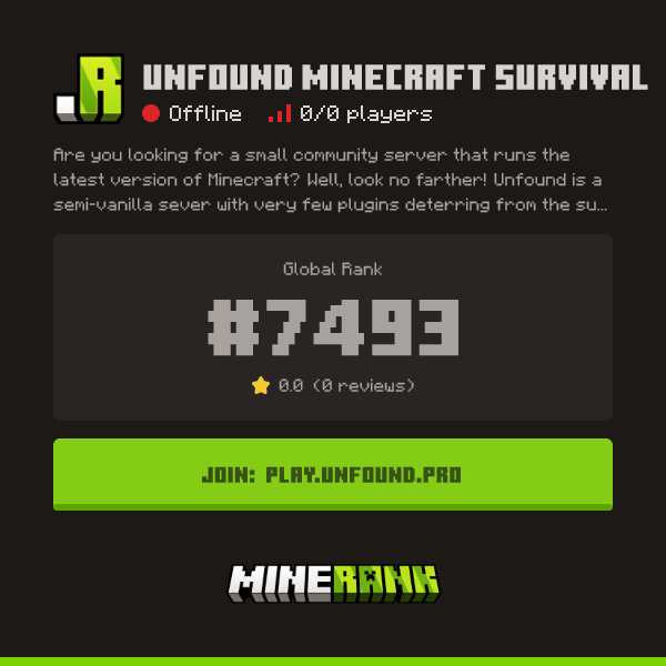 Unfound Minecraft Survival Server IP, Reviews and Vote Link - Minerank
