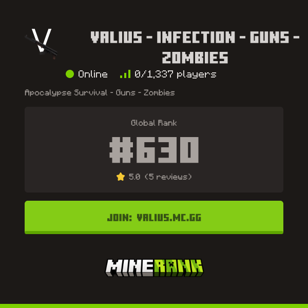 Valius - Infection - Guns - Zombies Server IP, Reviews and Vote Link ...